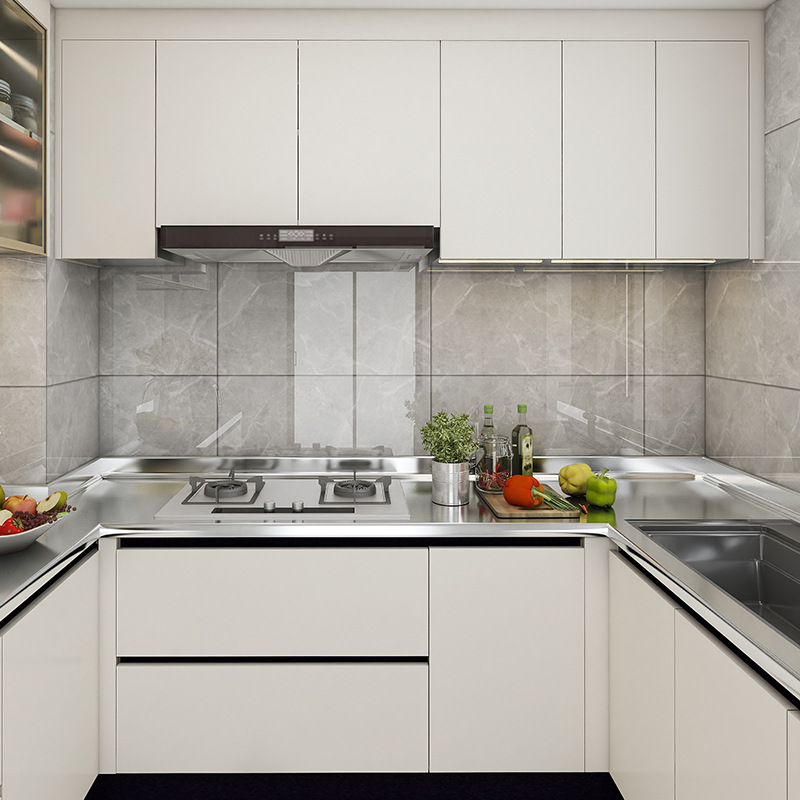 轻奢不锈钢整体橱柜 家用整体厨房橱柜 全屋一站式定制不锈钢橱柜