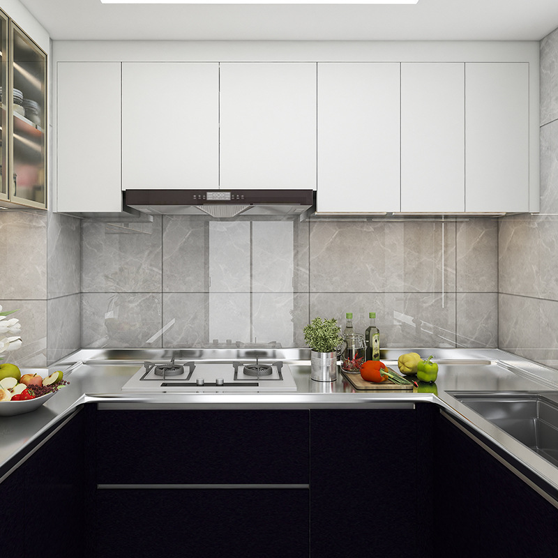 轻奢不锈钢整体橱柜 家用整体厨房橱柜 全屋一站式定制不锈钢橱柜