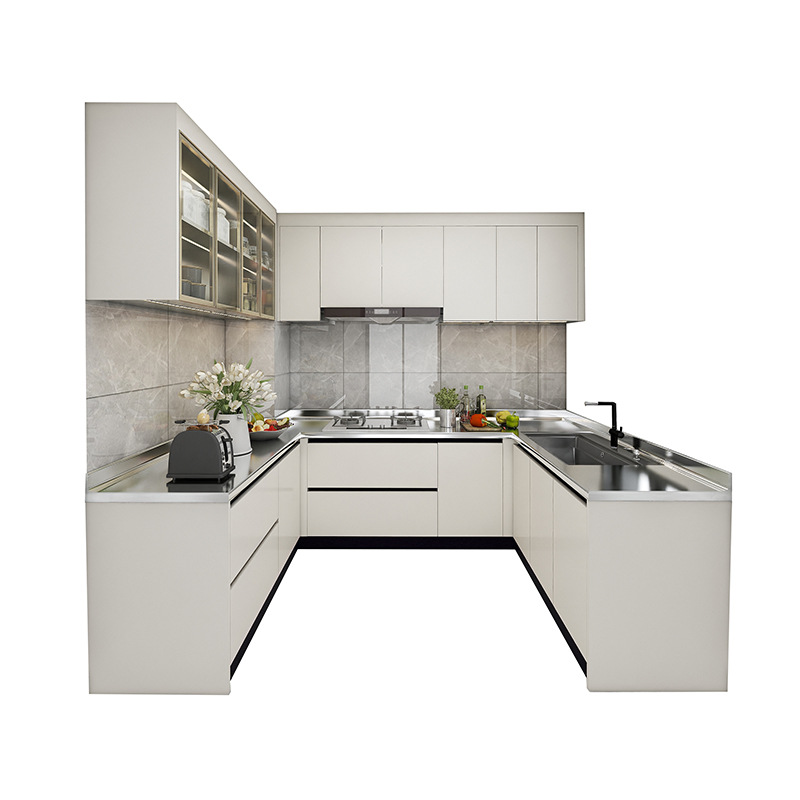 轻奢不锈钢整体橱柜 家用整体厨房橱柜 全屋一站式定制不锈钢橱柜