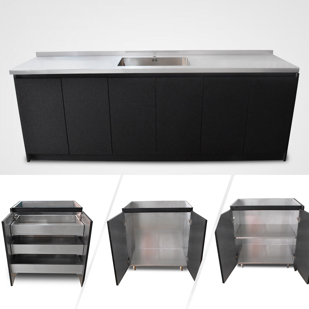 佛山厂家供应整体不锈钢橱柜 家用灶台柜碗柜水槽定制不锈钢橱柜