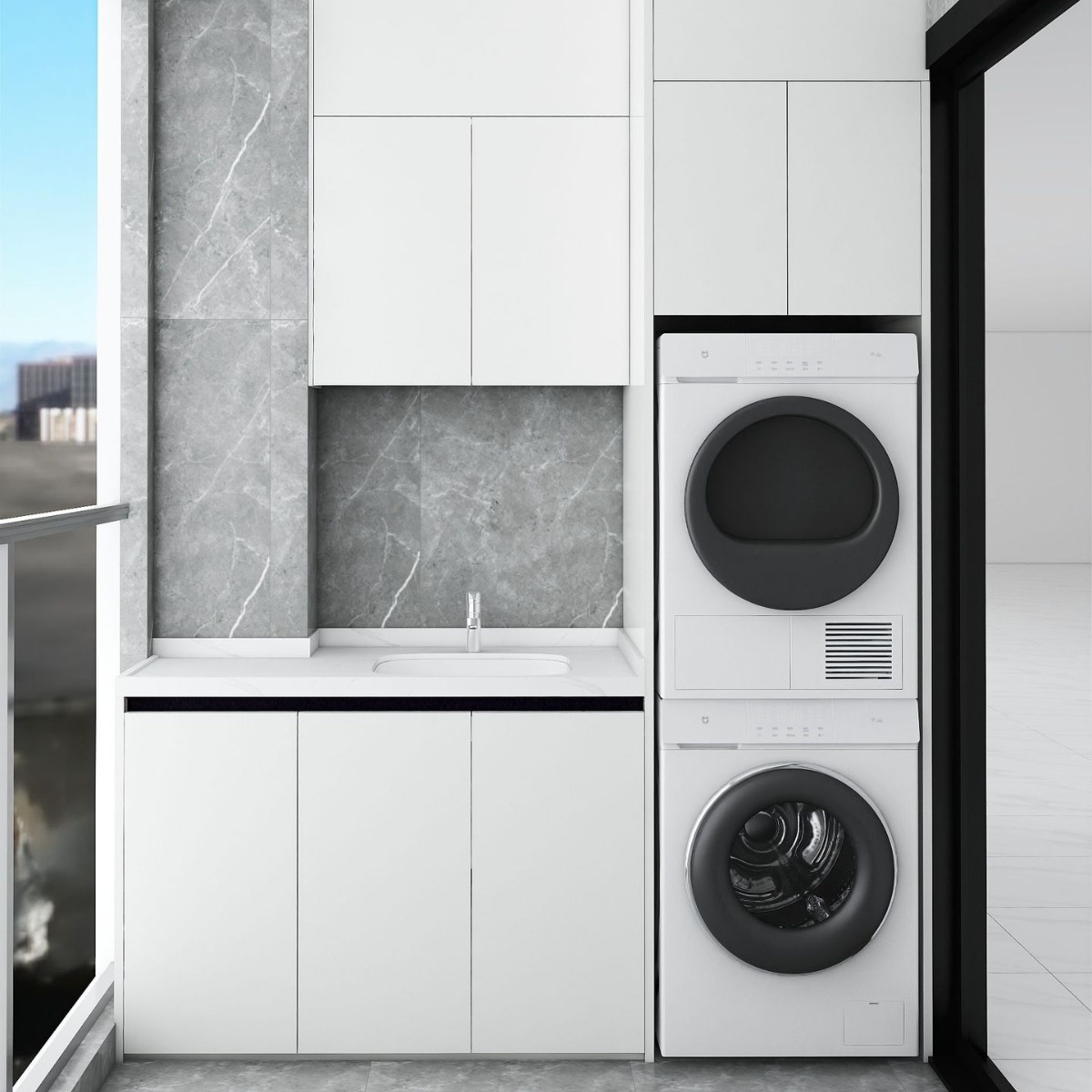 厂家供应一体不锈钢橱柜灶台柜水槽现代简约加工洗衣柜新款阳台柜