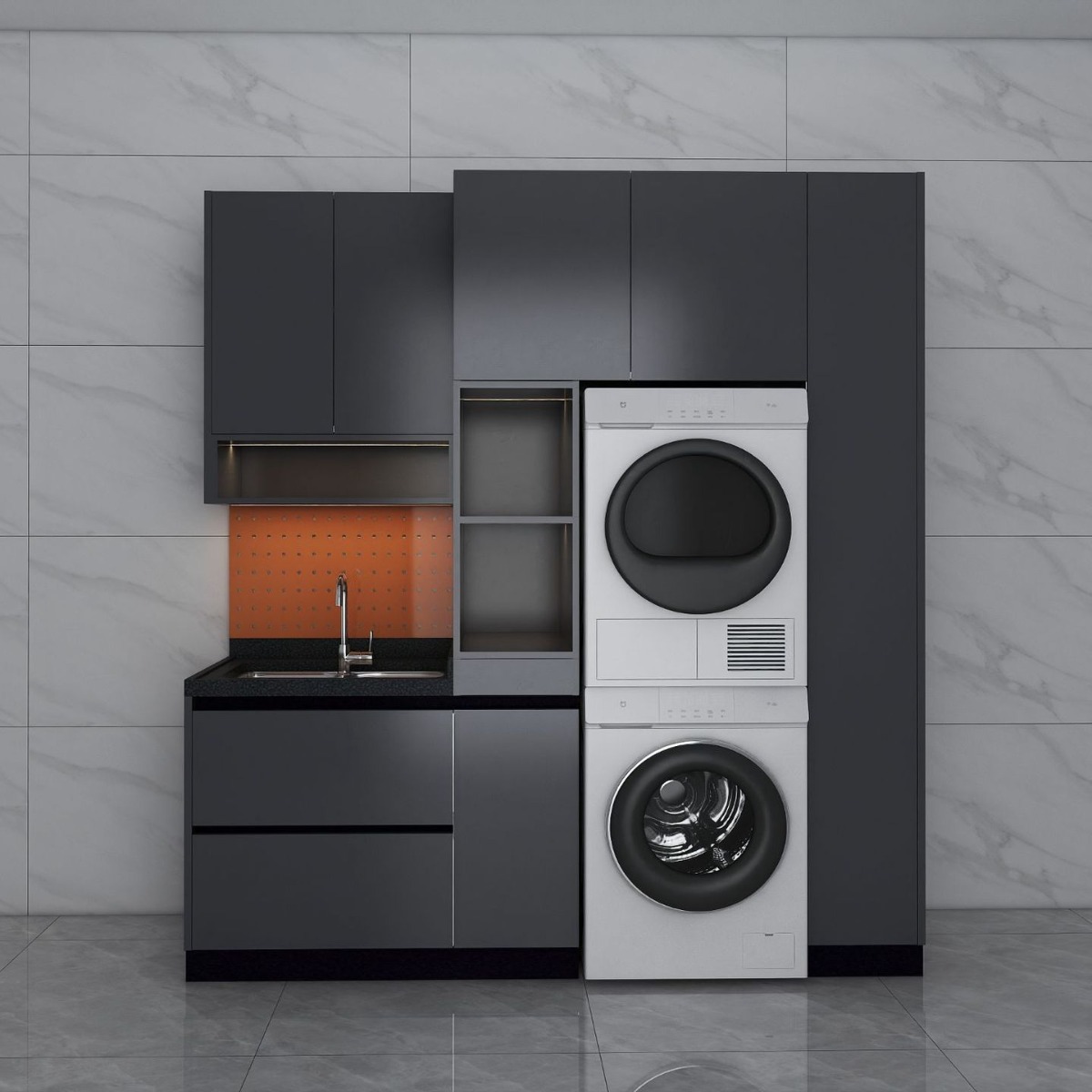 厂家供应一体不锈钢橱柜灶台柜水槽现代简约加工洗衣柜新款阳台柜