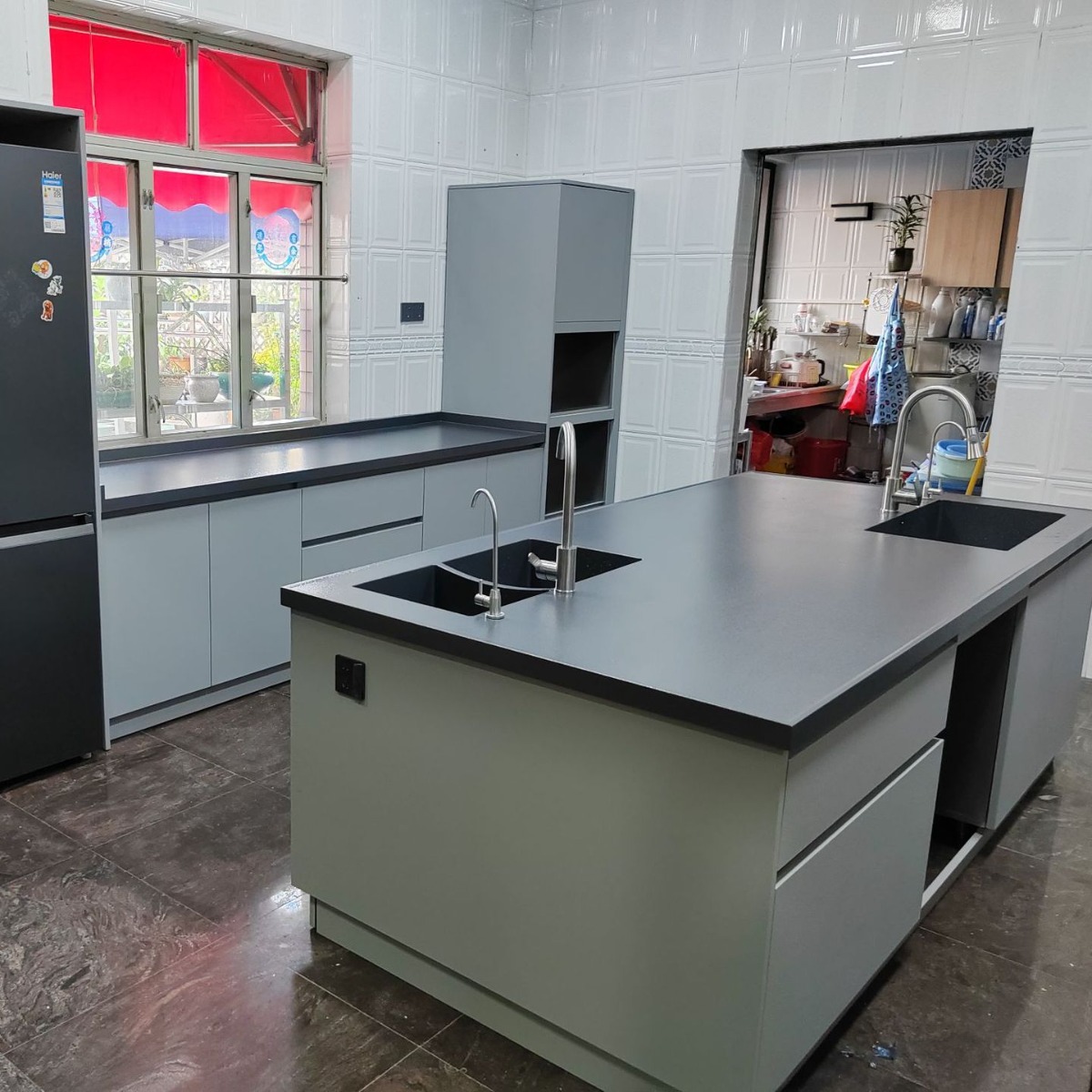 斯德姆304不锈钢橱柜现代简约整体式厨房橱柜不锈钢厨房工作橱柜